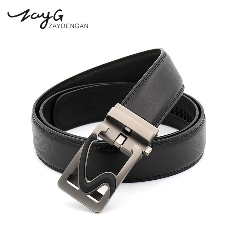 

ZAYG Newest Fashion Mens Letter Automatic Buckle Belt Leather High Quality Belts Men Casual Steel Buckle unique High-grade Belt