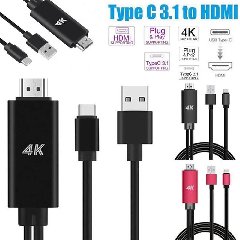 180 см 4K USB 3 1 Тип C к HDMI ТВ видео адаптер кабель для HUAWEI Samsung Galaxy note8 S8 + S9 S10 Plus Macbook 3B17 |