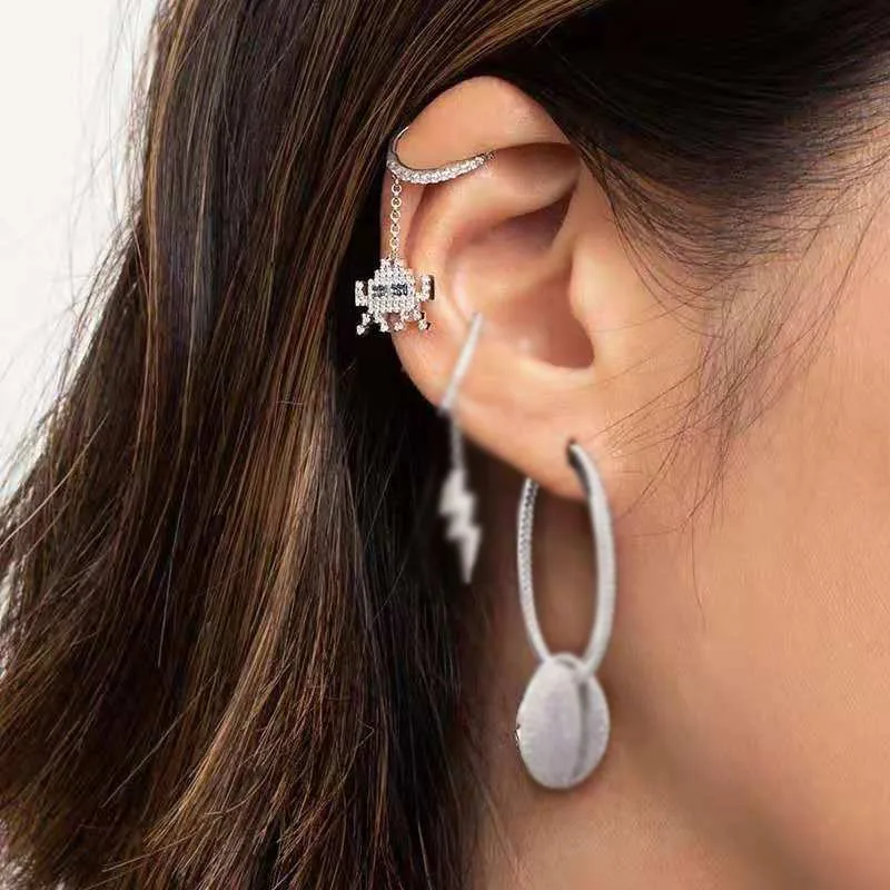 SLJELY 925 Sterling Silver SPACE SHOOTER Clip Earrings Without Piercing Micro Cubic Zircon CZ Ear Cuff for Women Luxury Jewelry | Украшения
