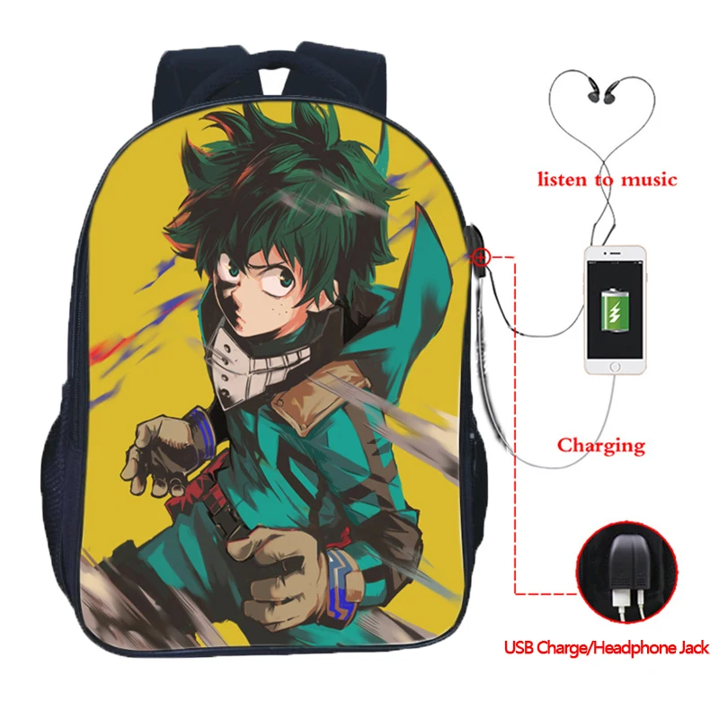Рюкзак Boku No Hero Academia My школьный рюкзак для мальчиков и девочек с usb зарядкой модный