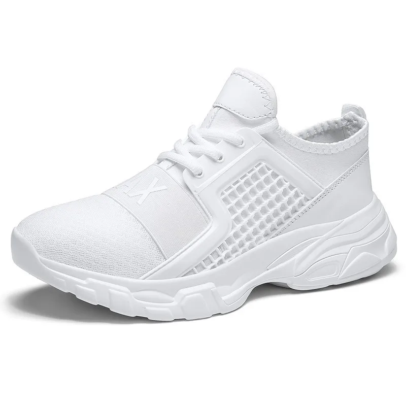 white men sneakers Мужские кроссовки из дышащего сетчатого материала; Легкие нескользящие спортивные кроссовки; zapatillas hombre Deportiva; большие размеры 47 - Цвет: white men sneakers