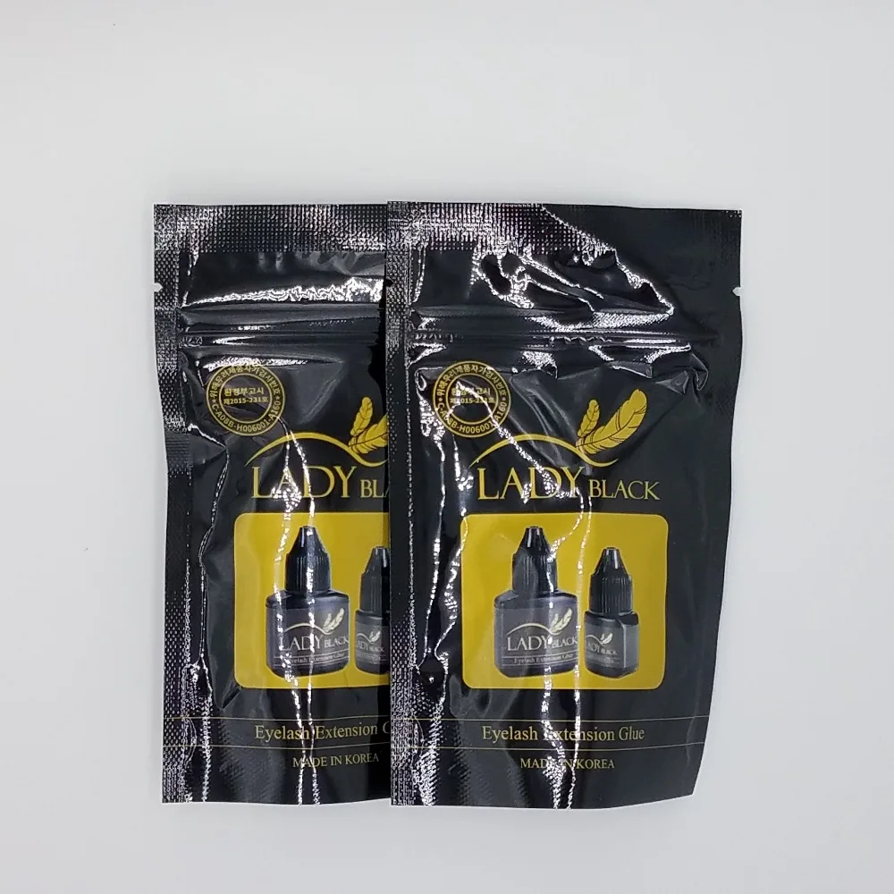 

Free Shipping Black Lady Glue Eyelash Extensions fasting dry eyelash glue low irritation fume adhesive With Sealed Bag 10ml&5ml