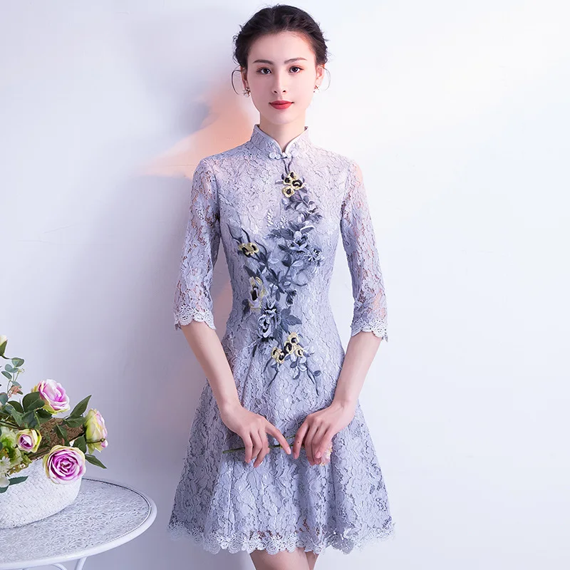 Сексуальное Мини Cheongsam Летнее традиционное китайское стильное платье женские