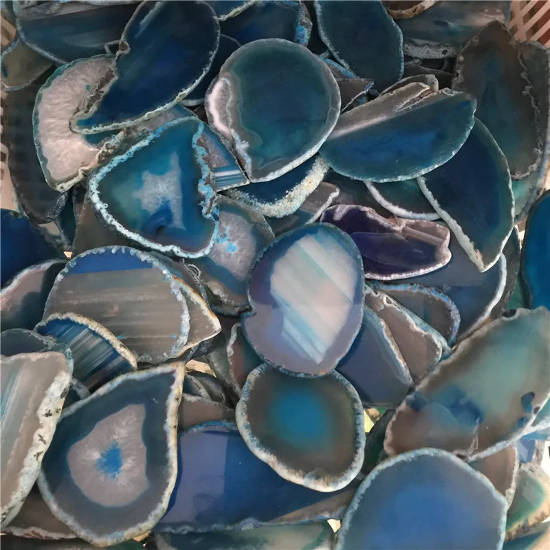 Натуральный Agate фрагмент жеоды голубой полированный кристалл бразильский