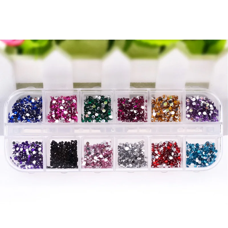 12 цветов 2000 шт./компл. Стразы для дизайна ногтей блестящие акриловые стразы с