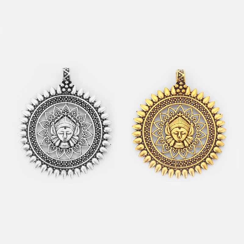 

2pcs Hollow Open Lotus Girl God Charms Round Pendant For Necklace Jewelry Making Findings 61x52mm