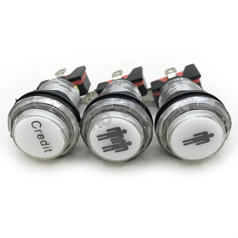 

Free shipping 1set 3pcs Arcade Credit Push Button arcade player button with LED light, nut and microswitch for game machine