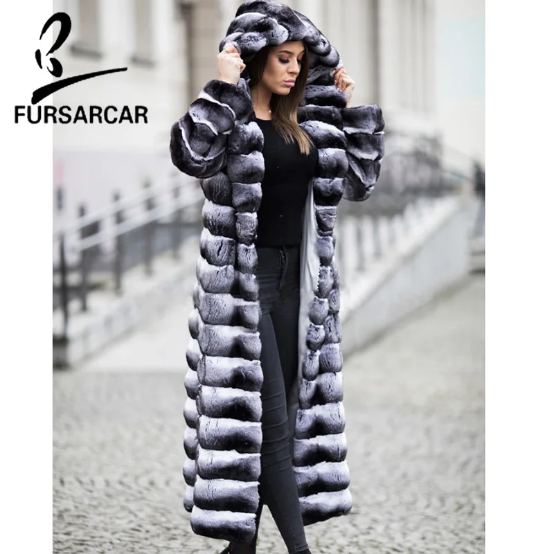 Новинка 2020 роскошный женский фонарь FURSARCAR с меховым капюшоном модная длинная