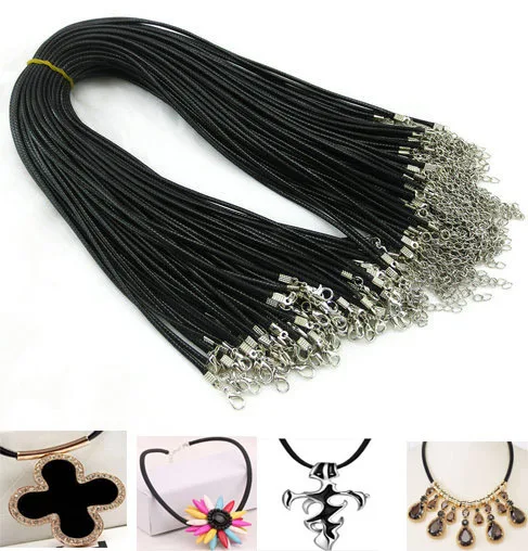 100 шт./лот 1 5 мм Черный восковой шнур ожерелье с застежкой-лобстером 45