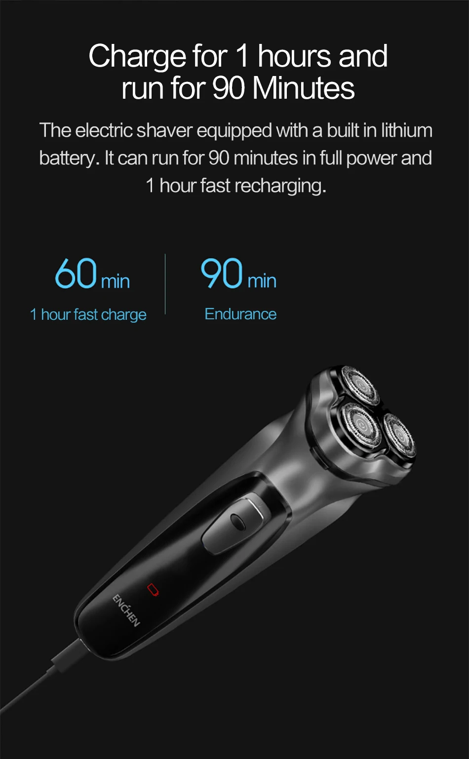 Xiaomi Enchen 3D электробритва с черным камнем для мужчин триммер для бороды Триммер для волос usb type-C перезаряжаемый бритвенный станок с одним лезвием