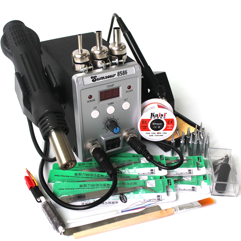8586 BGA SMD паяльная станция 750 Вт 2 в 1 Цифровой ОУР фена для сварки набор инструментов
