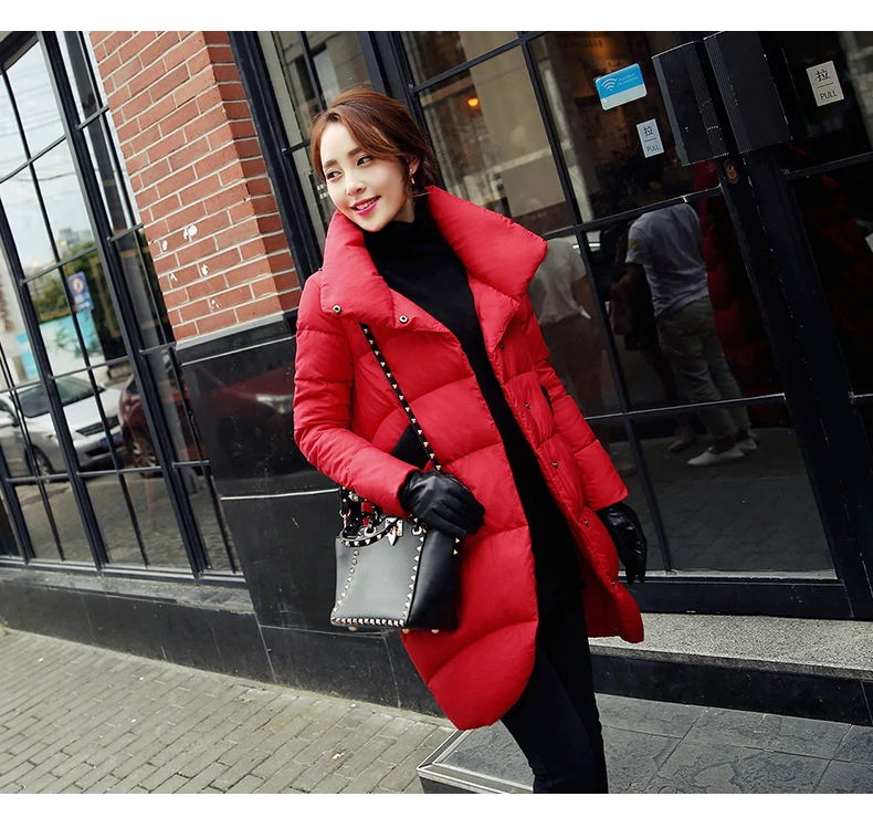 Женский зимний пуховик свободного покроя толстый черный красный темно синий с