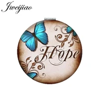 jweijiao mini makeup mirror round folding compact pocket mirror butterfly hope art photo 1x2x magnifying portable beauty gift