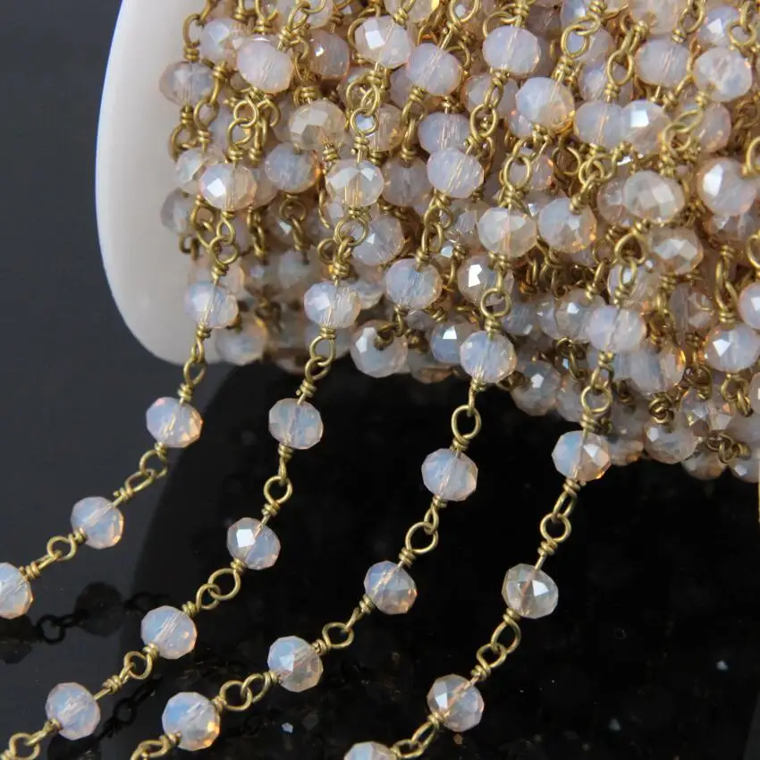 5 метров титановые шампанские стеклянные бусины Рондель цепи латунная проволока