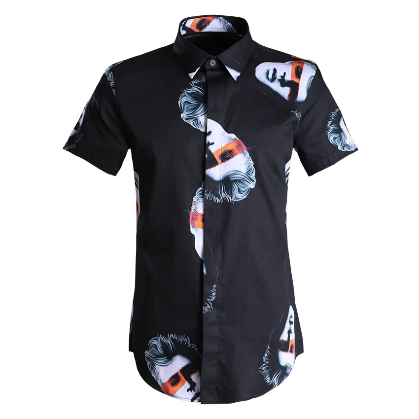 

New Arrival High Quality Full Body Portrait Short Sleeved Printed Fashionable Men Spring Summer Casual Shirts Plus Size M-3XL4XL