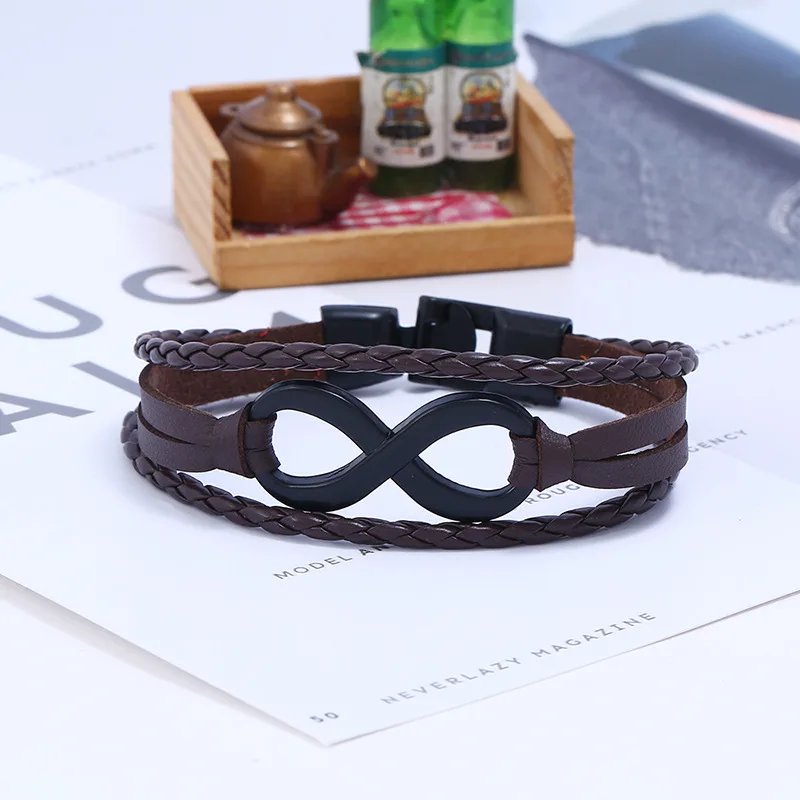 2019 черно-коричневые позолоченные браслеты Infinity плетеные вручную различных