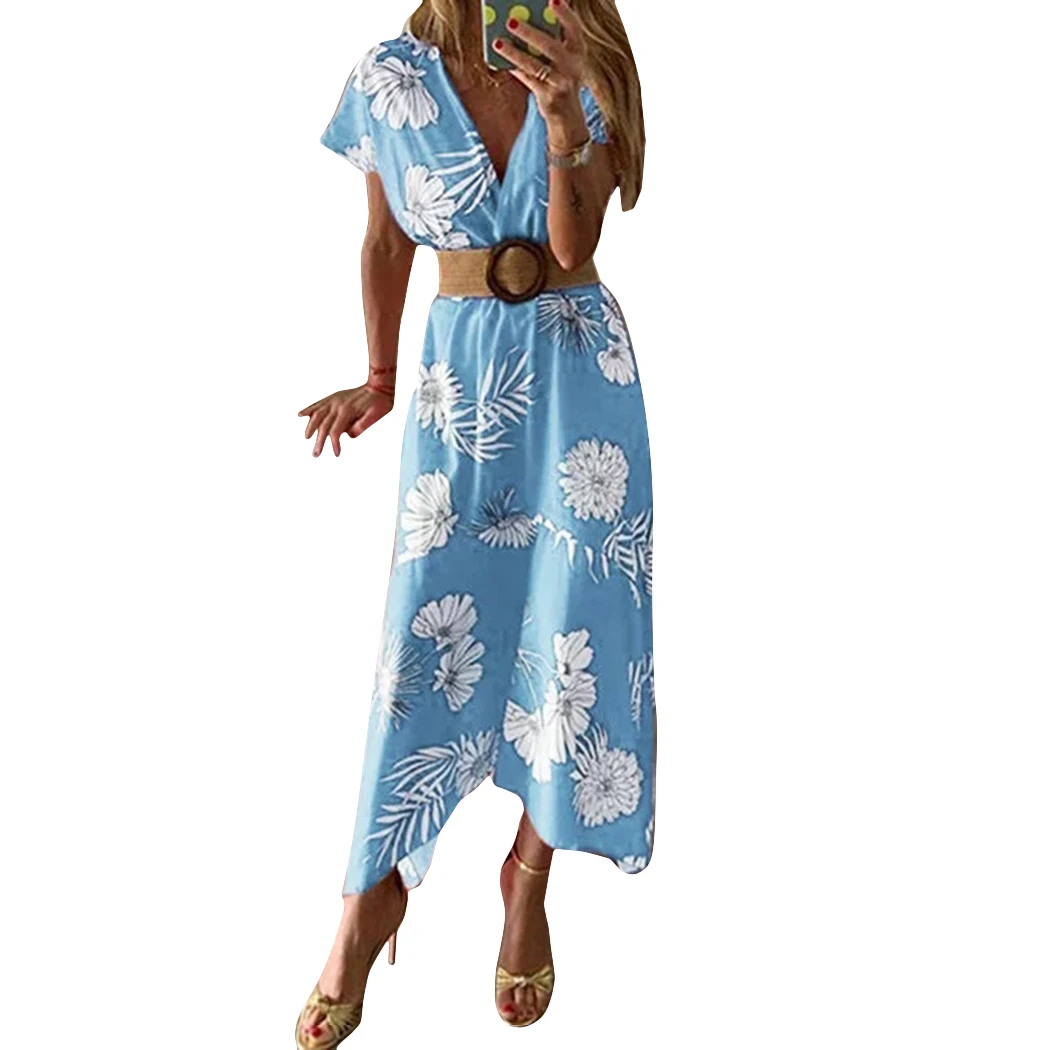 Boho style женское летнее платье 2019 сексуальное пляжное с цветочным принтом v