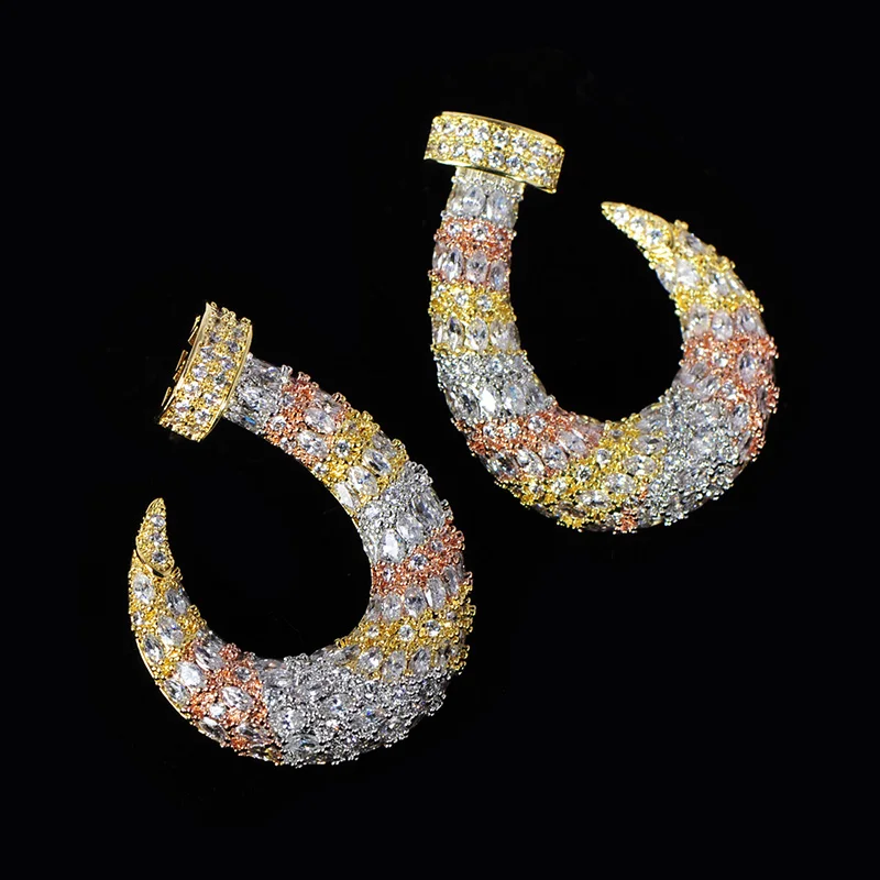 Dazz Роскошные серьги в форме рога овцы, 3 цвета, блестящие циркониевые медные ювелирные изделия, женские сверкающие серьги для свадьбы, вечеринки, юбилея