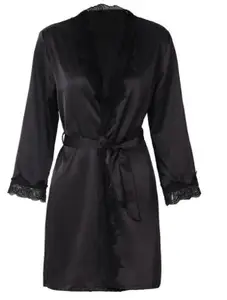 Пикантные кружевные лоскутные халаты из искусственного шелка женская одежда для сна кардиган халат с поясом Пеньюар 7 цветов 2018 Новая домашняя одежда