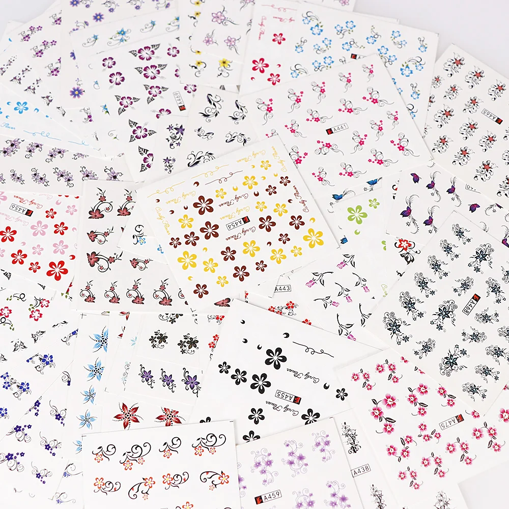 

48PCS Mixed colors Flowers Nail Sticker Water Transfer Stickers Manicure Nail Art Watermark Tips Random Styles