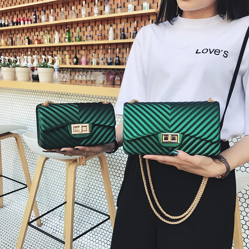 Летняя женская мини-сумка из силикагеля с цепочкой бриллиантами плетеная