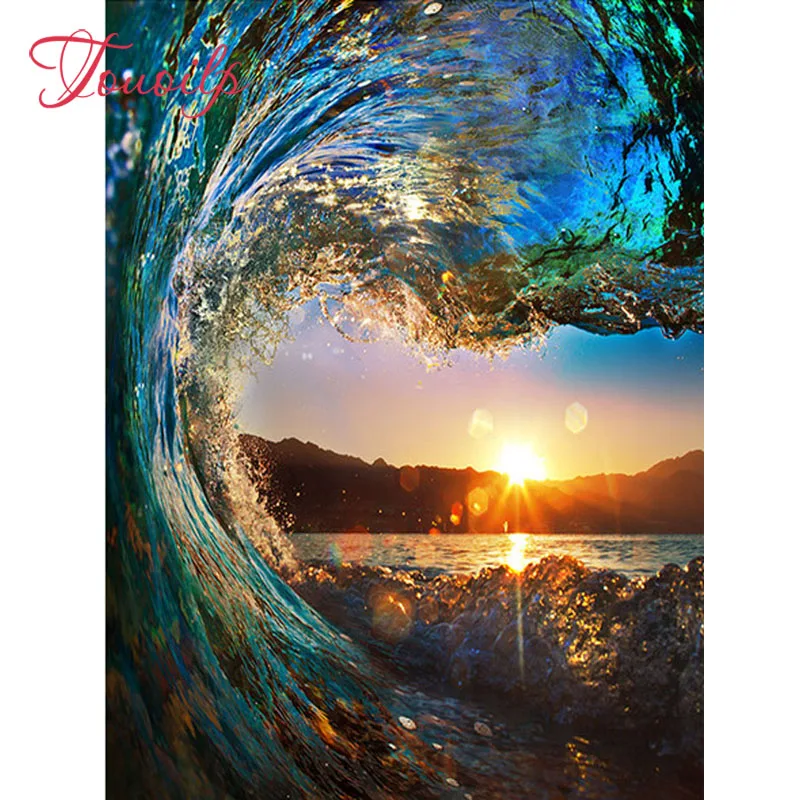 

sale wholesale diamond embroidery Sunset Wave Seascape diamond painting full diamond mosaic picture of rhinestones cross-stitch
