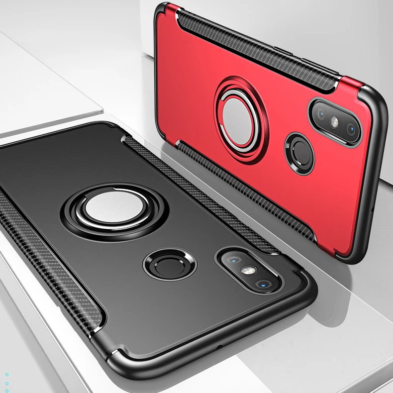 Чехол для Xiaomi Redmi Note 5 Pro S2 Жесткий из поликарбоната и силикона с кольцом-стойкой