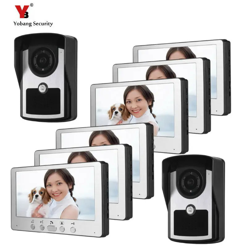 

Wired 7'' Video Intercom System doorphone 2 Camera with Door Bell Color Video Door Phone 6 Monitors for Multi- Apartments/ home