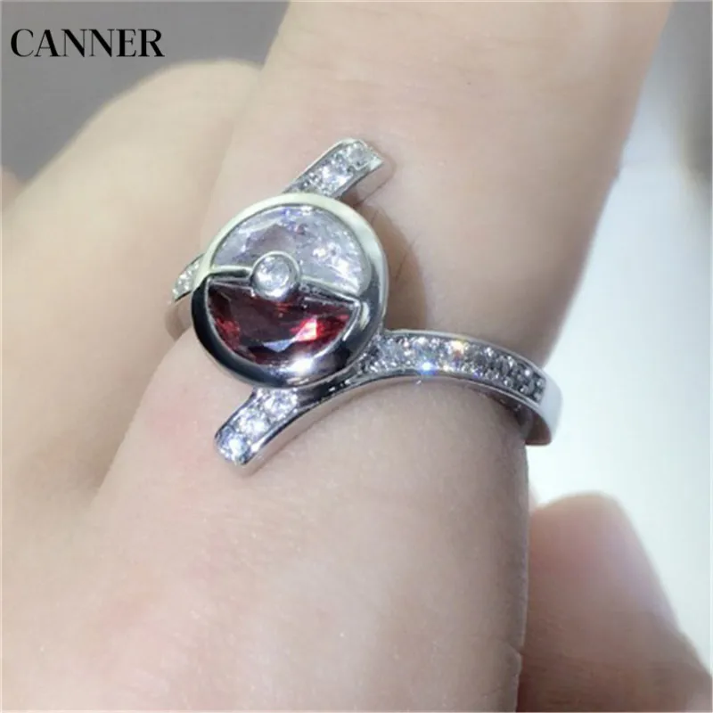 Canner Pokemon Ball кольцо с фианитом кольца кристаллами из страз винтажные обручальные