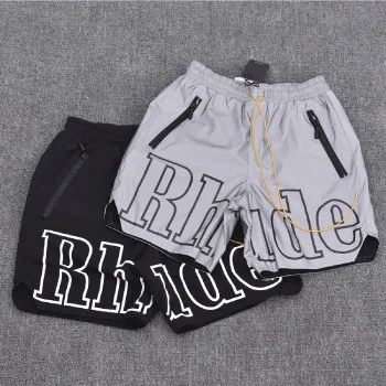 3 19SS Rhude логотип черный мягкий дышащий серый 3M отражением Поворот Белый Rhude шорты мужские свободные сетки нейлон Rhude Шорты Унисекс - Цвет: 3