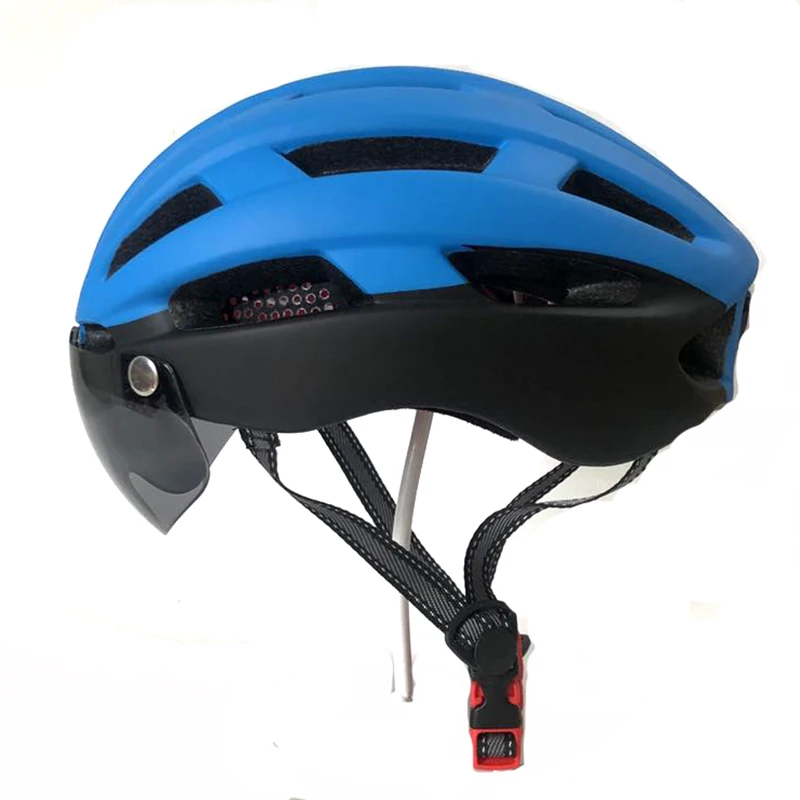 blue with led Шлем для езды на горном велосипеде, серые солнцезащитные очки с линзой, светодиодный светильник casco bicicleta MTB, шлем для горного велосипеда, велосипедные очки - Цвет: blue with led