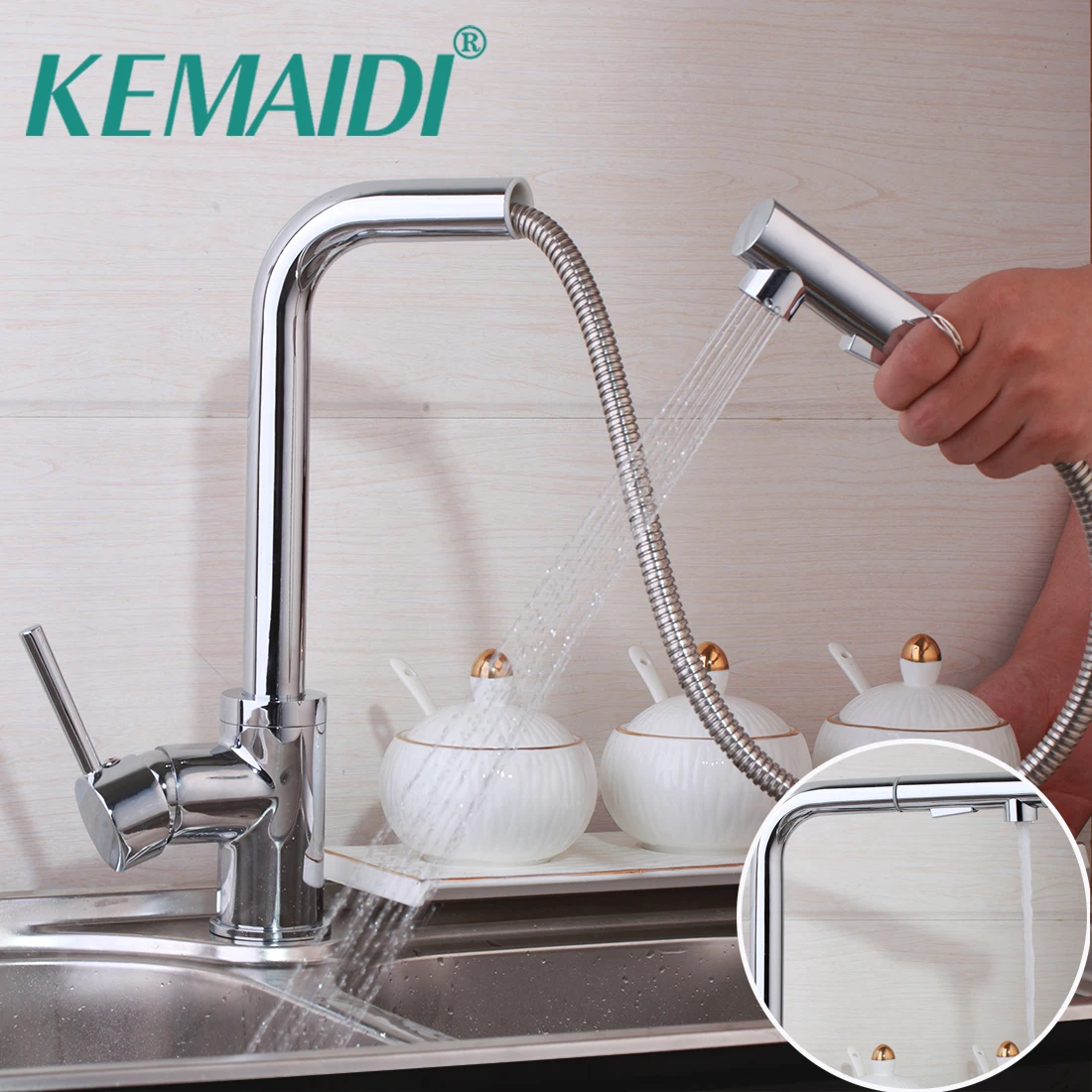 Кухонный Смеситель KEMAIDI 2 функции вытяжной кран для горячей и холодной кухни