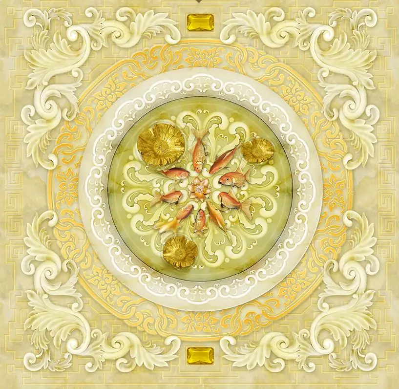 3D Floor Nine Fish Figure Marble Photo Wallpaper Flooring Wall Household Mural Rolls For Livingroom Hotel Mall Bedroom | Обустройство