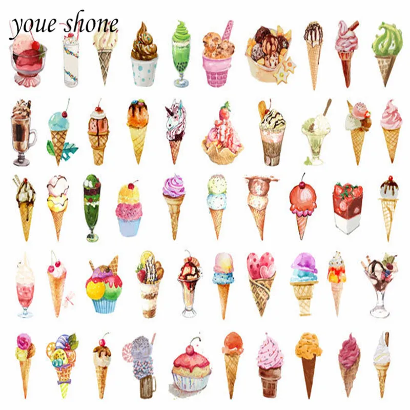 

50Pcs/Lots 3D DIY Handmade Cartoon Ice Cream Small Sticker Special-Shaped Stationary Sticker YOUE SHONE