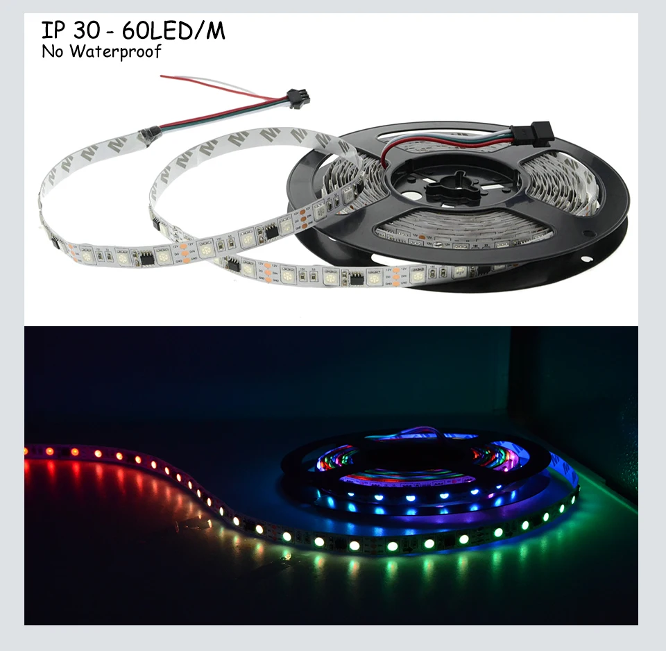 Светодиодная лента WS2811 SMD 5050 RGB Dream Color 30 60 светодиодов/м IP65/67 водонепроницаемая