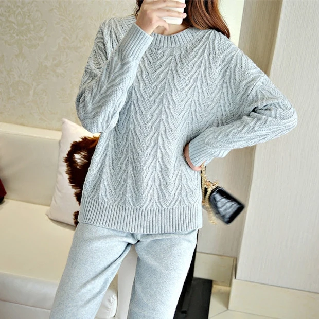 

Горячая Распродажа Свитер 2021 осень и зима Новый кашемировый вязаный свитер костюм женский свободный дисплей тонкие повседневные брюки две ...