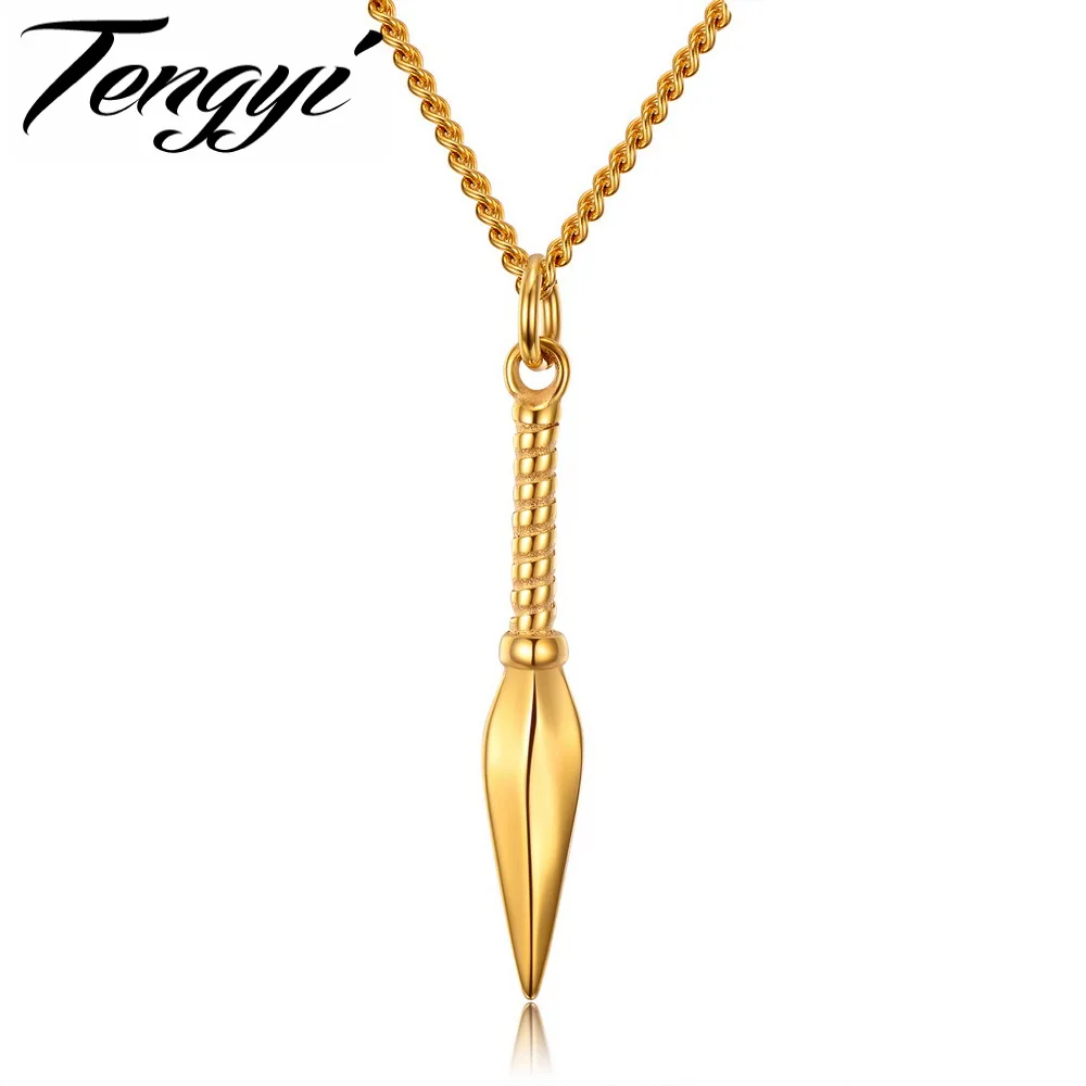 TengYi Punk Ninja Spear Pendant Necklaces For Man Fashion Black/Steel/Gold Color Mini Dagger Men Jewelry Necklace Gifts TY1156 | Украшения
