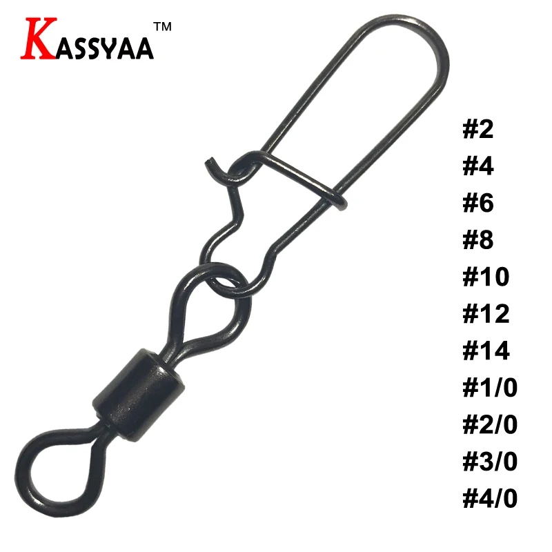 KASSYAA 15-50 шт 2468 10 12 14 1/0 2/0 3/0 4/0 рыболовные Вертлюги Соединитель с защелкой из