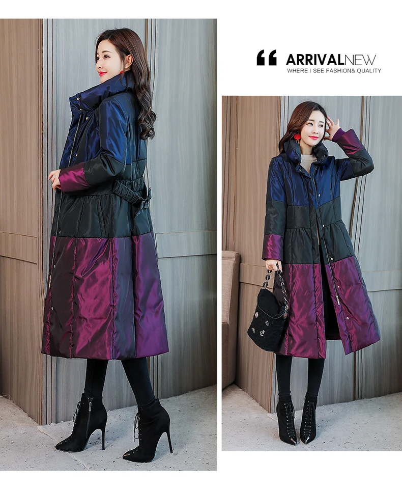 Winter New Thicken Fashion Casual Stitching Down Cotton Jacket Simple Personality Temperament Slim Warm Collar Female Outerwear