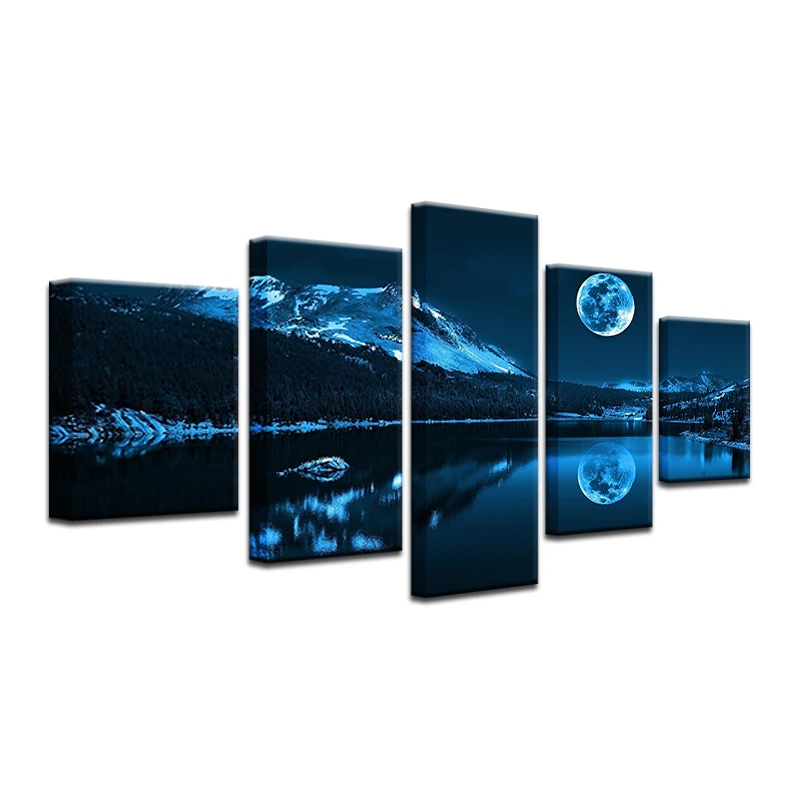 5 панельных холщовых картин настенная Модульная картина с изображением гор озера