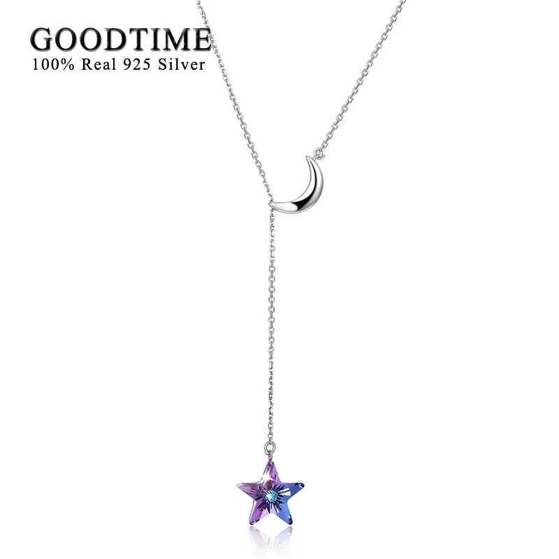 

High Quality Crystal Necklaces Women 925 Sterling Silver Star Moon Pendants & Necklaces Fashion Silver 925 Crystal Jewelry