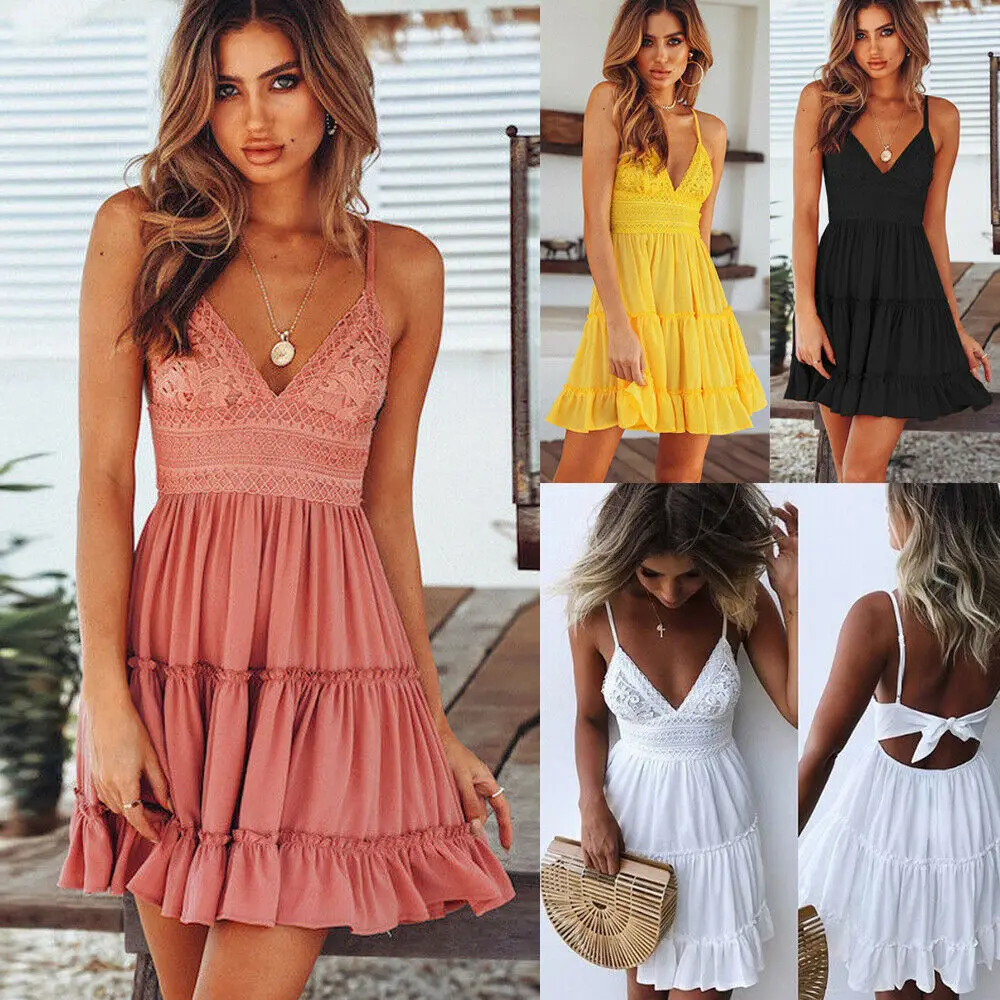 Платье женское повседневное без рукавов вечернее Пляжное короткое с открытой