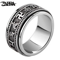 zabra real 925 sterling silver spinner ring vintage six words mantra mens signet rings punk jewelry for men
