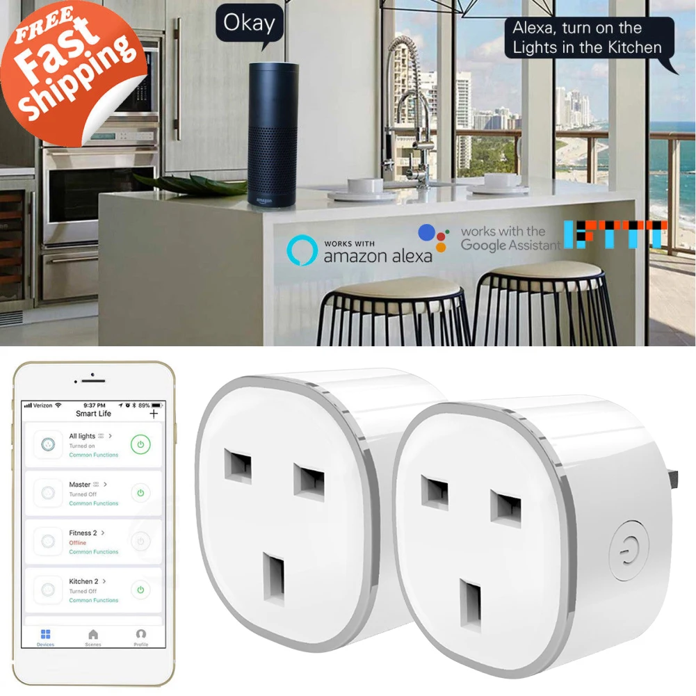 RGB Smart Plug Light UK Work Pop беспроводной wifi Пульт дистанционного управления Умный дом Голосовое управление смарт с Alexa Google Home