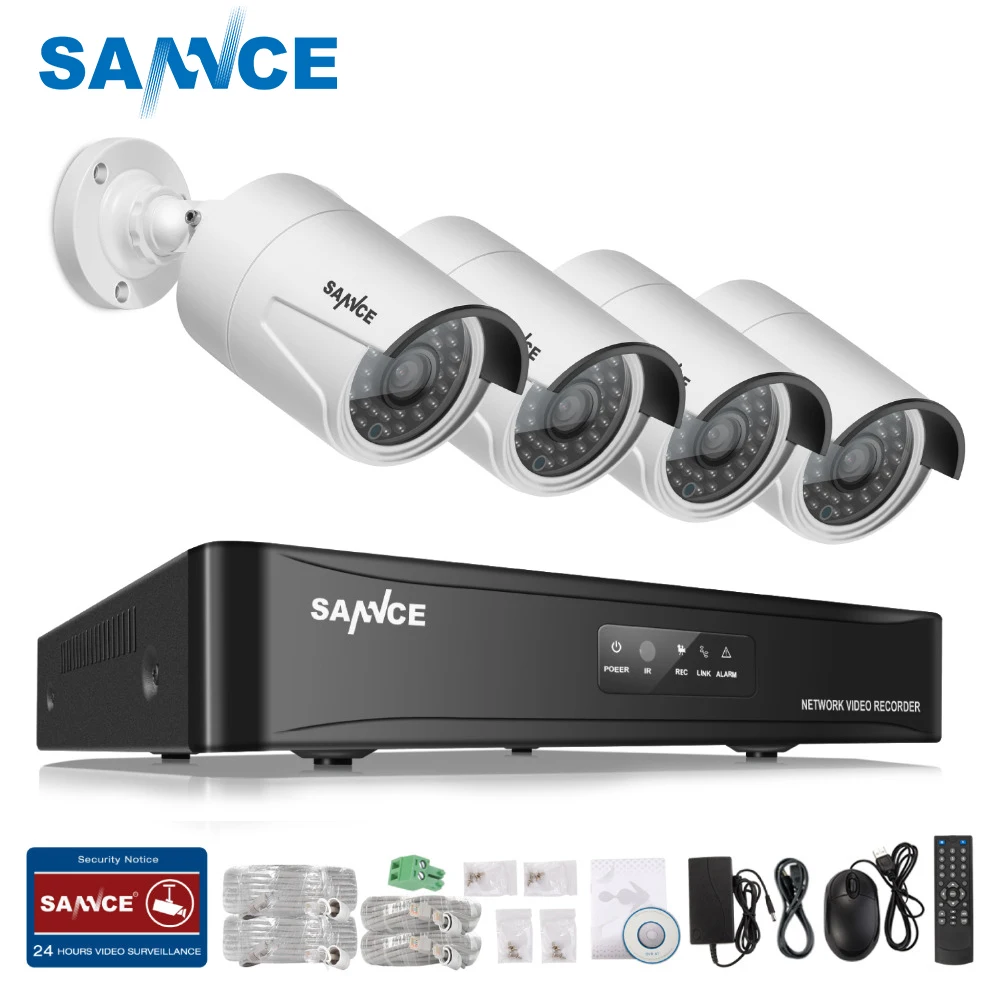 SANNCE 4CH NVR 960 P Ip-сети PoE Видео Запись 1.3 М ИК открытый CCTV Камеры Системы Безопасности Дома видео Наблюдения комплект RU Фондовой