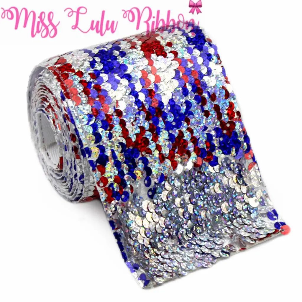 3&quot75mm Double Color Reversible Sequin Ribbon Hologram Rainbow Silver DIY Wedding Decor Gift Hot Pink Bowknots Making 2yards/roll | Дом и
