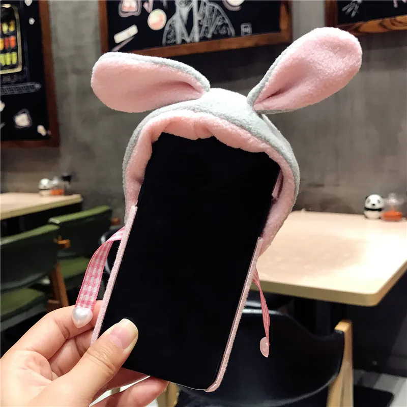 KISSCASE Пушистая Шапка кролика чехол для телефона Iphone 8 7 6s 6 Plus зимняя милая плюшевая