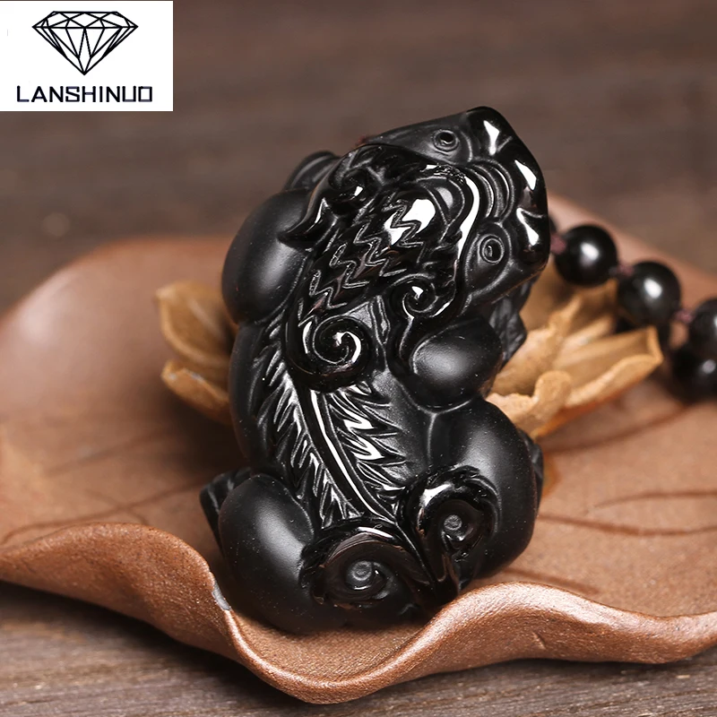 Натуральная матовая Подвеска из черного обсидиана счастливая большая храбрость