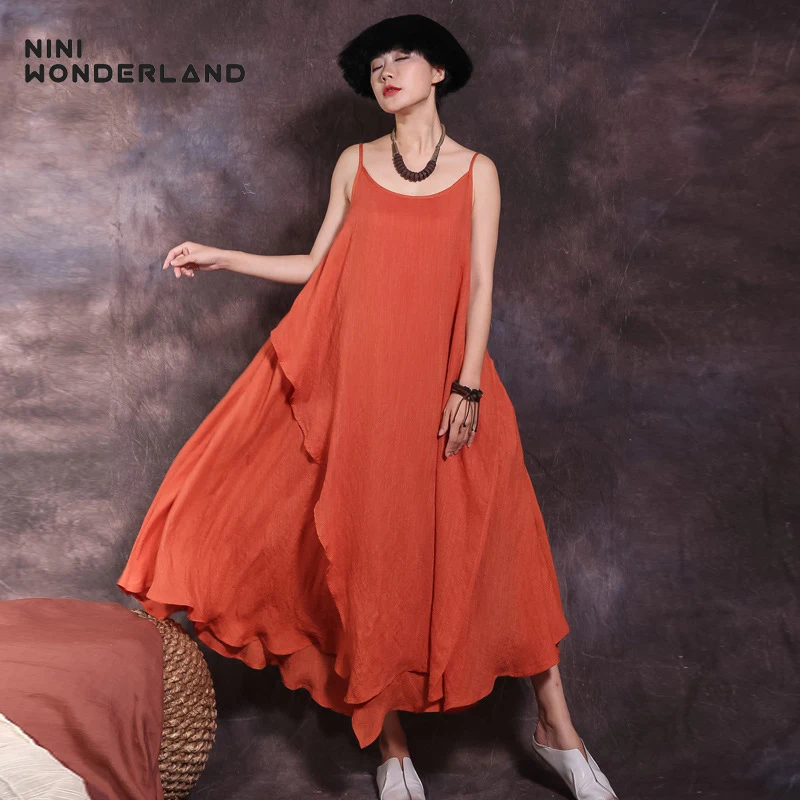 Женское асимметричное платье без рукавов NINI WONDERLAND летнее в стиле бохо большие