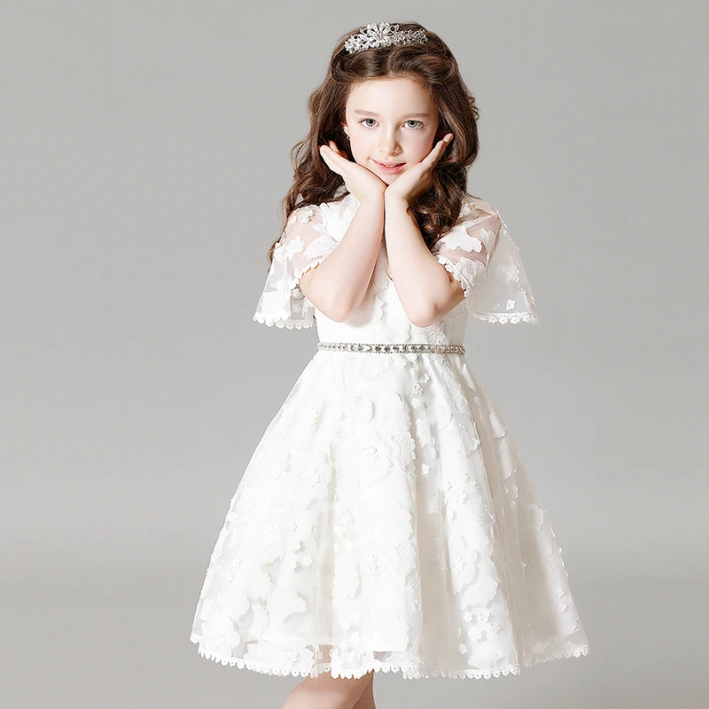Fashion White Princess Dress For Weddings Summer 2017 Half Flare Sleeves Toddler Girls Dresses for Party Children Clothes P18 | Детская